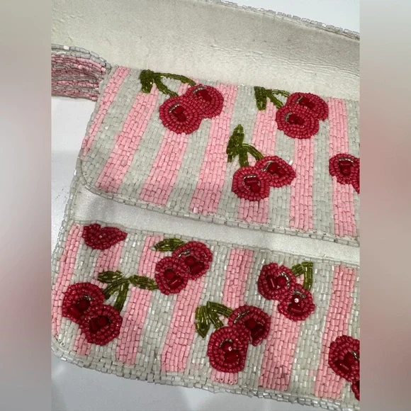 NEW Cherry Print Beaded Handbag - Picture 13 of 16